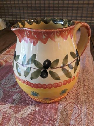Italica Ars Handpainted Pitcher 6 1/2 ",  Olives,  Great Colors