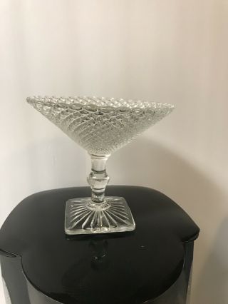Vintage Diamond Point Clear Pedestal Indiana Glass Compote Candy Dish Small Bowl