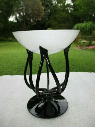Art Glass Essential Oil Diffuser Stand Milk On Twiggy Stem Black Fancy Dip Bowl