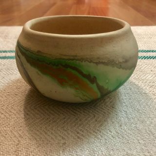 Nemadji Pottery Bowl - Shades Of Green And Brown - No Damage