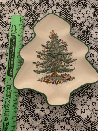 Spode Christmas Tree Shaped Plate Serving Tray Dish England Green Trim Holiday 2