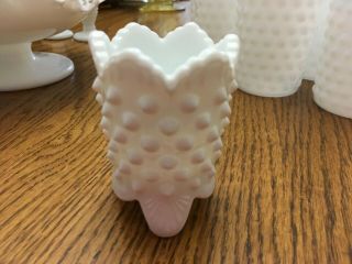 Fenton Hobnail White Milk Glass Toothpick Holder - Scalloped,  3 - Toed With Label