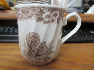 Queens Myott Factory Thanksgiving Brown Turkey Ceramic Mugs Cups Euc
