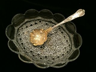 Vintage Oval Scalloped Candy/nut Dish W/decorative Silver And Gold Plated Spoon