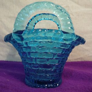 Vintage Small Turquoise Blue 2 Handle Glass Basket,  Easter Trinket Ring Holder