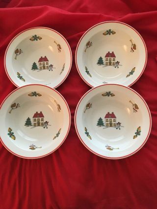 4 Jamestown China " The Joy Of Christmas " 7 " Rimmed Soup,  Cereal,  Salad Bowls