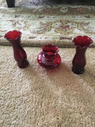 Vintage Ruby Red Glass Flower Vases Holiday Home Decor
