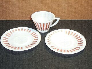 Vintage 1950s Hazel Atlas Red Candy Stripe Cup And 2 Saucers
