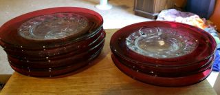 Tiffin Kings Crown Thumbprint Cranberry Ruby Red Flash 10.  25 " Snack Plate