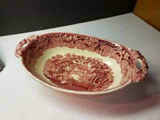 Vintage Masons England Vista Pink Transfer Handled Vegetable Bowl