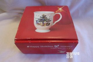 Happy Holidays Box Set Of 4 Nikko Christmas Tree Swirl,  Footed Coffe Mug