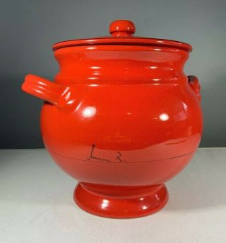 Large Red Mamma Ro Italian Signed Pottery Biscotti Jar W/lid