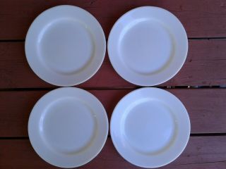 Vintage Crown Corning Usa Set Of 4 White Milk Glass 9 " Plates Restaurant Chip