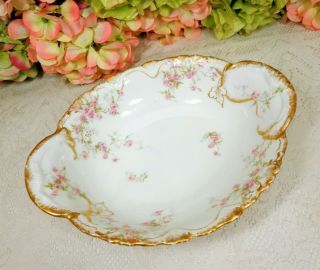 Antique Haviland Limoges Porcelain Serving Bowl Pink Roses Double Gold