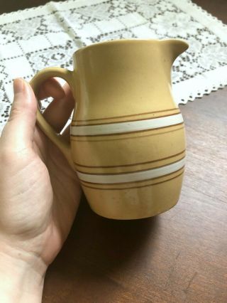 Yellow Ware Over And Back Creamer Small Pitcher Vintage Brown White Striped