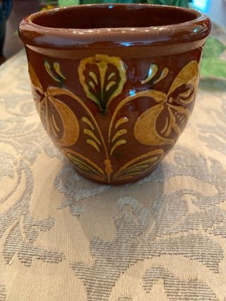 Ned Foltz Redware Pottery Multi Floral Design Mug Or Cup,  Signed