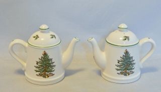 Spode England Christmas Tree Teapot Salt And Pepper Shakers Set