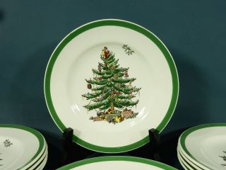 12 Vtg SPODE CHRISTMAS TREE Pattern Dessert Plates 6 1/2 