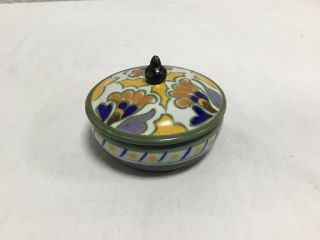Vintage Art Deco Gouda Holland Hand Painted Porcelain Covered Trinket Dish