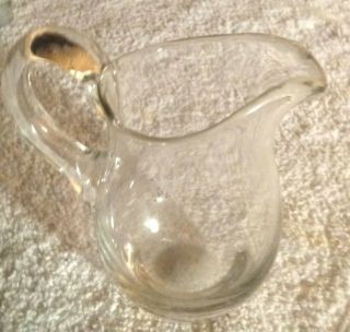Antique Glass Pitcher Creamer Clear 3.  75 " Tall By 2.  5 " Vintage Small With Handle