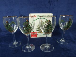 4 Spode All Purpose Stemmed Christmas Tree Wine Glasses Goblets