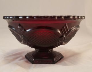 Vintage Avon Cape Cod Ruby Red Glass Footed Serving Bowl