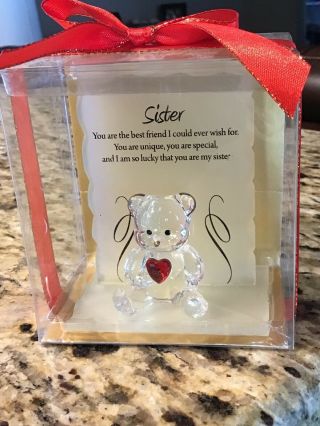 Rare Nwt Hi Quality Hand Blown Glass Sister Poem Bear With Heart Gift Miko.  Nl