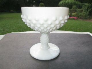 Fenton Hobnail Milk Glass Small Pedestal Compote Ice Cream Sherbet Dip Bowl