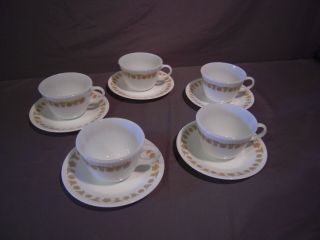 Set Of (5) Corelle Golden Butterfly Coffee Cups And Saucers