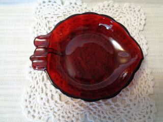 Vintage Anchor Hocking? Ruby Red Glass Leaf Shaped Ashtray