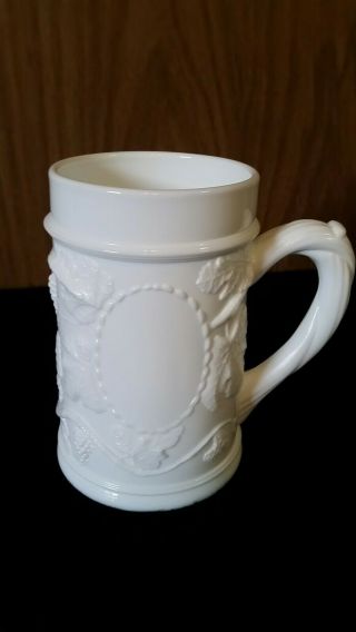 Vintage White Milk Glass Mug Harvest Grape And Vine Pattern