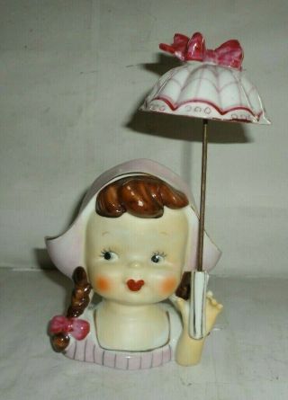 Vintage Dutch Girl With Parasol Umbrella Head Vase 1950 