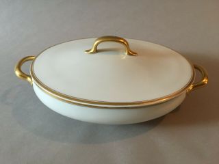 Limoges Oval Serving Dish: White With Gold Banding