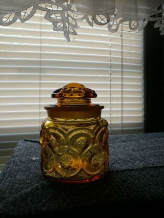 L.  E.  Smith Moon And Stars Amber Small Canister 5 1/4 " Tall
