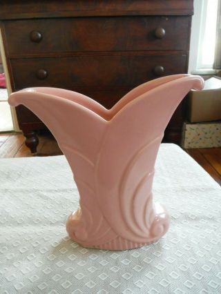 Vintage Abingdon Pottery Usa Art Deco Mid - Century Pink Fan Vase 513 - Vgc