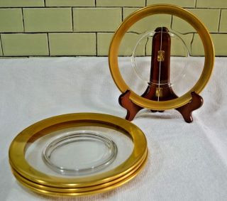Qty 4 Vintage Elegant Glass 8 " Plates - W/ Gold Rims