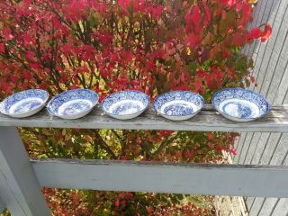 Set Of Five (5) Dessert Bowls Liberty Blue Historic Colonial Scenes Betsy Ross