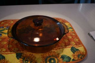 Vintage Anchor Hocking Amber Glass 9 " Round Casserole Dish With Lid 2 Qt