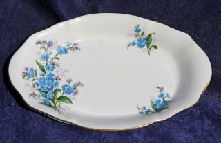 Small Tray Royal Albert Forget - Me - Not England Blue Gold 8” X 5” Floral