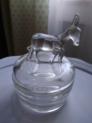 Vintage Jeannette Clear Glass Bowl Candy Dish With Donkey On Lid