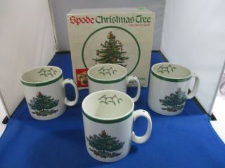Vintage Spode England Christmas Tree Tom & Jerry Mug Set Of 4 Box