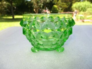 Jeannette Cube Green Depression Glass Footed Powder Jar No Lid Bowl