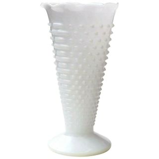 Anchor Hocking Hobnail Pattern Milk Glass Vase 9 5/8 Inches Tall
