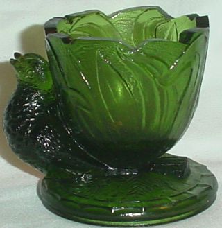 Vintage Dark Green Glass Egg Cup Toothpick Holder W Bird/summit Art Glass/2.  5 "