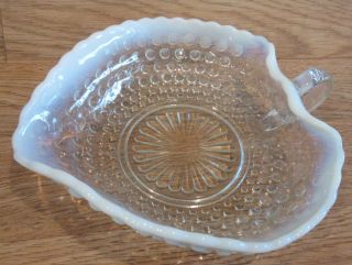 Vintage Fenton Moonstone Hobnail Candy Dish Bowl With Handle And Opalescent Rim