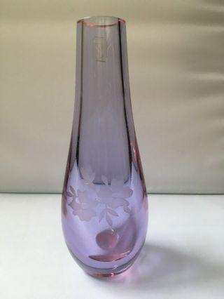 Caithness Purple Glass Vase Etched Floral Design
