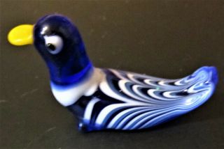 Vintage Murano Art Glass Duck Cobalt Blue & White