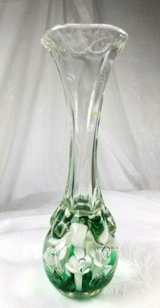 Vintage Hand Crafted Blown Art Glass Vase Flower Paperweight W/bubbles,  Unmarked