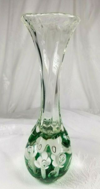 Vintage Hand Crafted Blown Art Glass Vase Flower Paperweight w/Bubbles,  unmarked 2