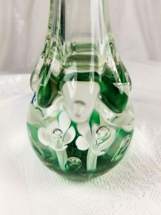 Vintage Hand Crafted Blown Art Glass Vase Flower Paperweight w/Bubbles,  unmarked 3
